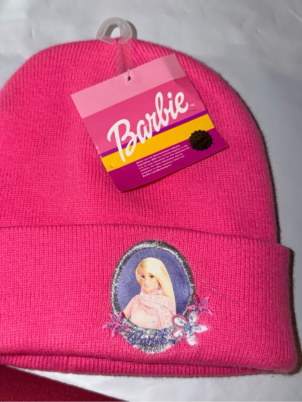 NEW PINK Barbie Beanie HAT Barbie doll Embroided On Front Acrylic One size Girls